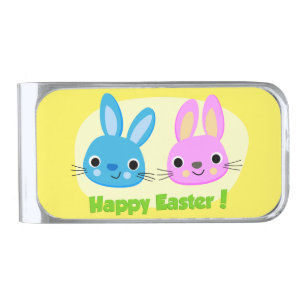 "HAPPY EASTER" BUNNIES SILVER FINISH MONEY CLIP