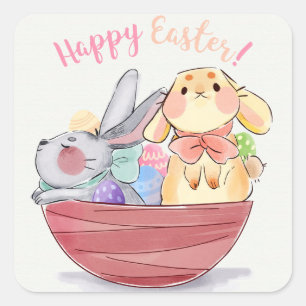 Happy Easter Bunnies Square Sticker