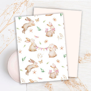 Happy Easter Bunnies Watercolor Pattern Holiday Card