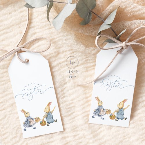 Happy Easter Bunnies with Egg Baskets Gift Tag