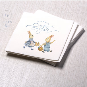 Happy Easter Bunnies with Egg Baskets Napkins