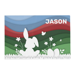 Happy easter bunnny and eggs in nature placemat