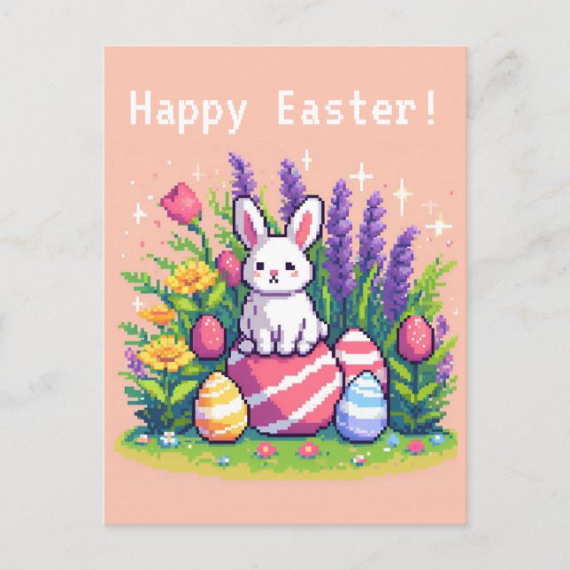 Happy Easter bunny 8 bit pixel art Holiday Postcard (Front)
