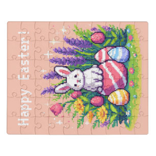 Happy Easter bunny 8 bit pixel art Jigsaw Puzzle