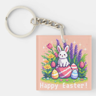 Happy Easter bunny 8 bit pixel art Keychain