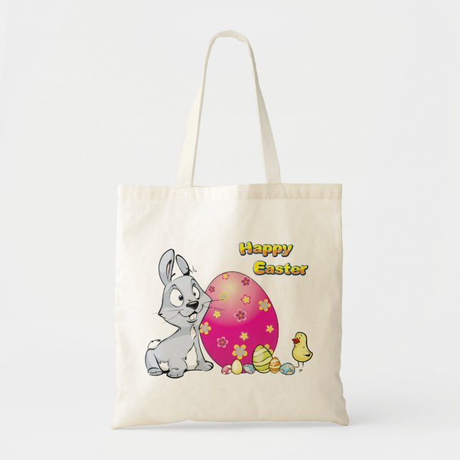 Happy Easter Bunny and Baby Chick Tote Bag (Front)