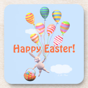 Happy Easter Bunny and Balloons Drink Coaster