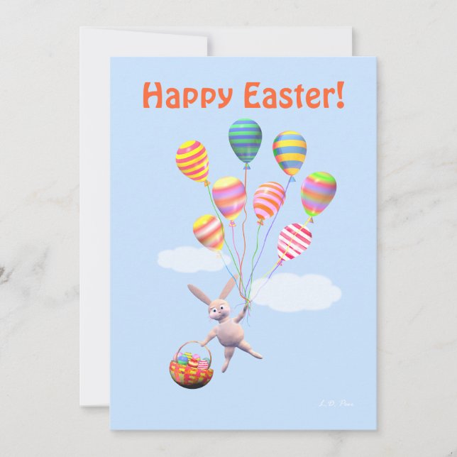 Happy Easter Bunny and Balloons Flat Holiday Card (Front)