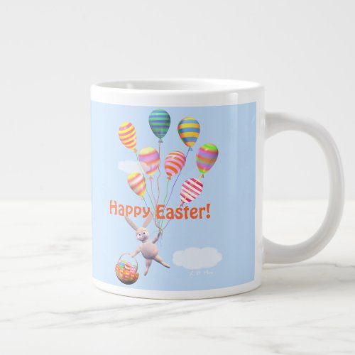 Happy Easter Bunny and Balloons Giant Coffee Mug