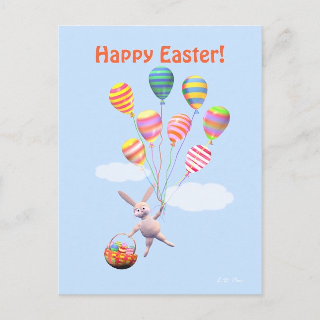 Happy Easter Bunny and Balloons Holiday Postcard (Front)