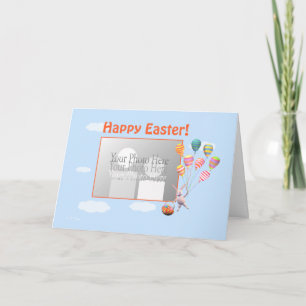 Happy Easter Bunny and Balloons Photo Holiday Card