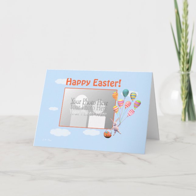 Happy Easter Bunny and Balloons Photo Holiday Card (Front)