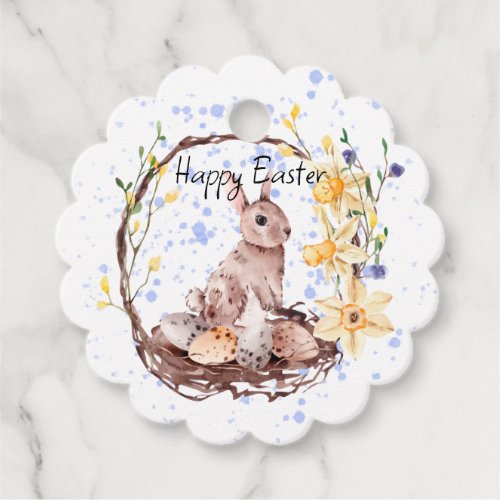 Happy Easter Bunny and Basket of Eggs   Favor Tags