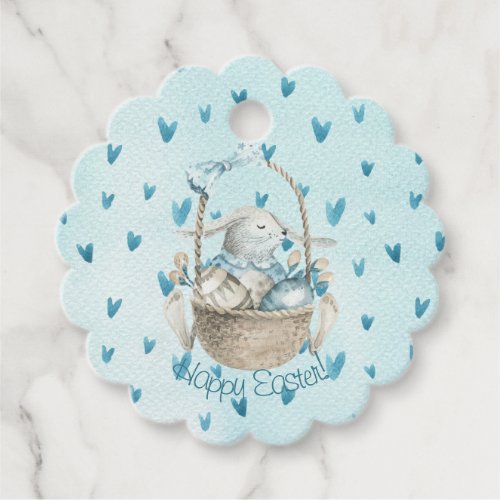 Happy Easter Bunny and Basket Watercolor Favor Tags