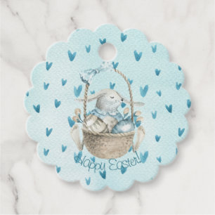 Happy Easter! Bunny and Basket Watercolor Favor Tags