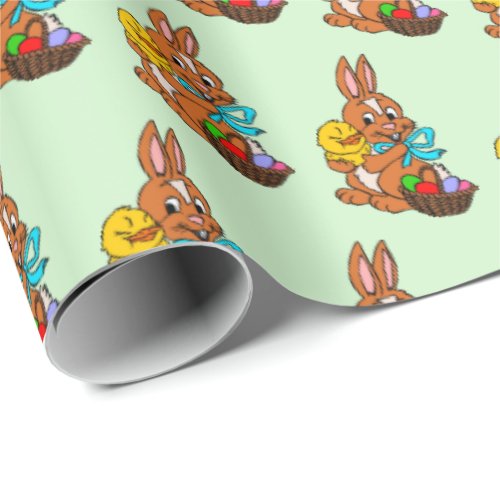 Happy Easter Bunny and Chick Gift Wrapping Paper