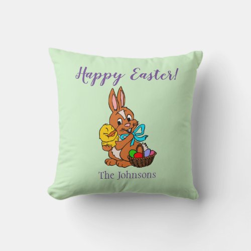 Happy Easter Bunny and Chick Throw Pillow