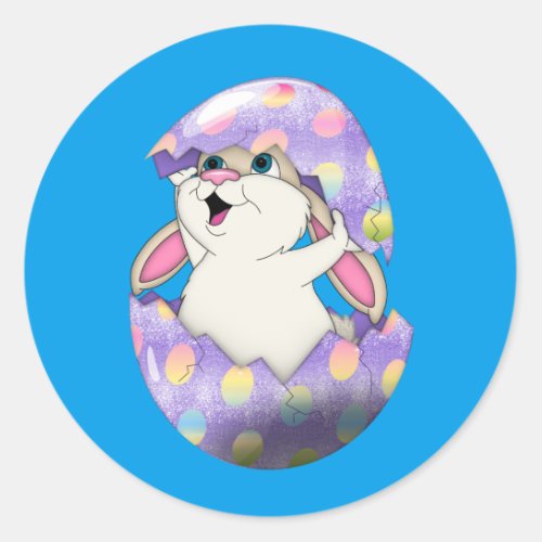 Happy Easter Bunny and Colored Egg Classic Round Sticker