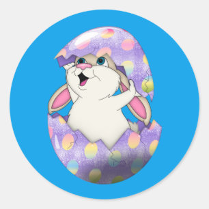 Happy Easter Bunny and Colored Egg Classic Round Sticker
