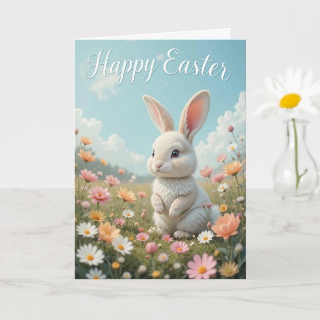 Happy Easter Bunny and Colorful Eggs  Card (Small Plant)