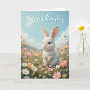 Happy Easter Bunny and Colorful Eggs  Card