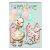 Happy Easter Bunny and Duck with Balloons (Front)