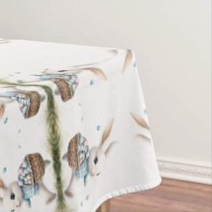 Happy Easter Bunny and Egg Basket Pattern Tableclo Tablecloth