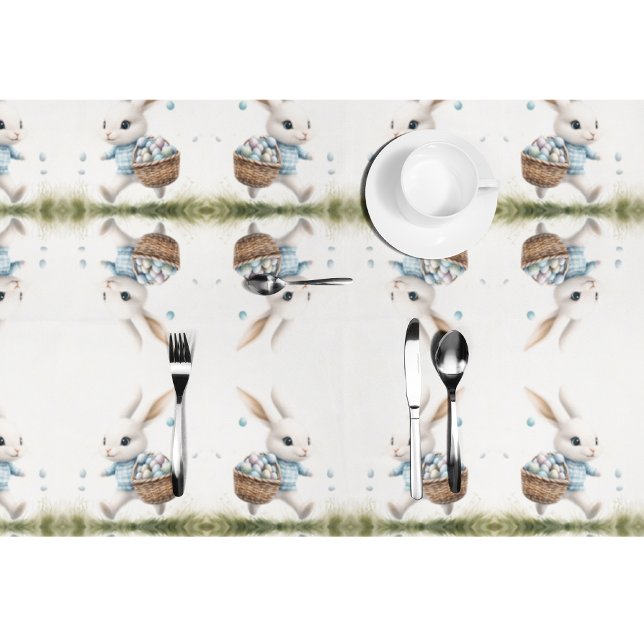 Happy Easter Bunny and Egg Basket Pattern Tableclo Tablecloth (Creator Uploaded)