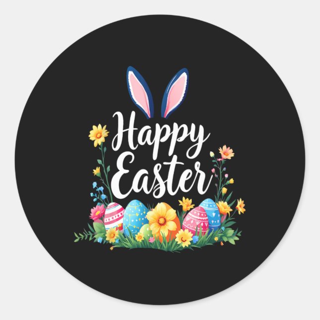 Happy Easter Bunny And Egg Hunt Cute Rabbit  Classic Round Sticker (Front)