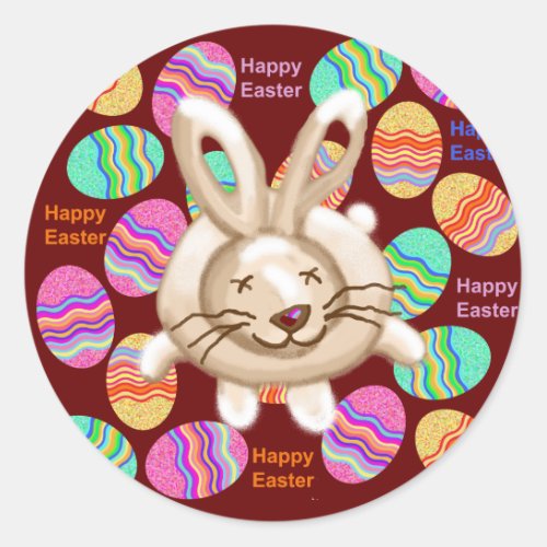 Happy Easter Bunny and eggs Classic Round Sticker