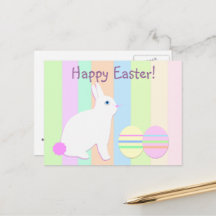 Happy Easter Bunny and Eggs on Stripes