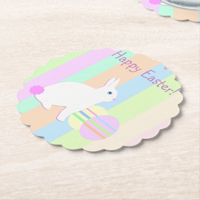 Happy Easter Bunny and Eggs Paper Coaster (Angled)