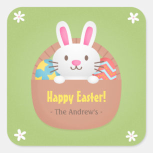 Happy Easter Bunny and Eggs Party Decor Stickers