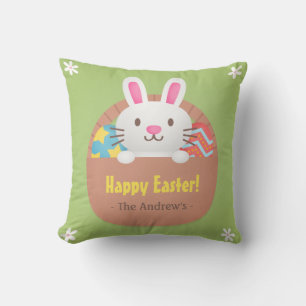 Happy Easter Bunny and Eggs Room Decor Pillow
