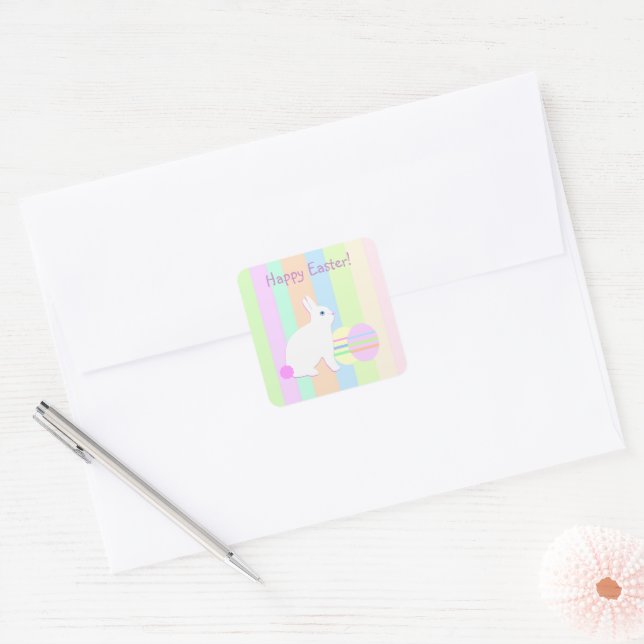 Happy Easter Bunny and Eggs Square Sticker (Envelope)