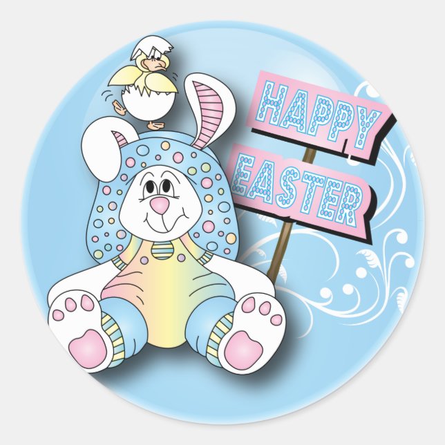 Happy Easter Bunny and Friend Classic Round Sticker (Front)