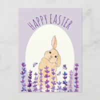Happy Easter Bunny and Lavender  Postcard