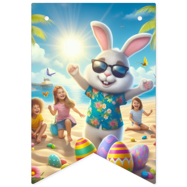 Happy Easter!! Bunny and Text  Bunting Flags (Sixteenth Flag)