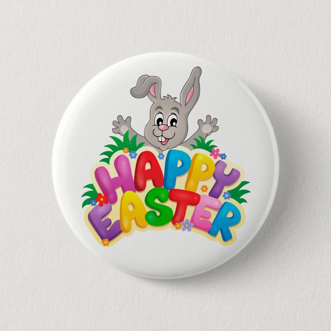 Happy Easter Bunny and text Button (Front)