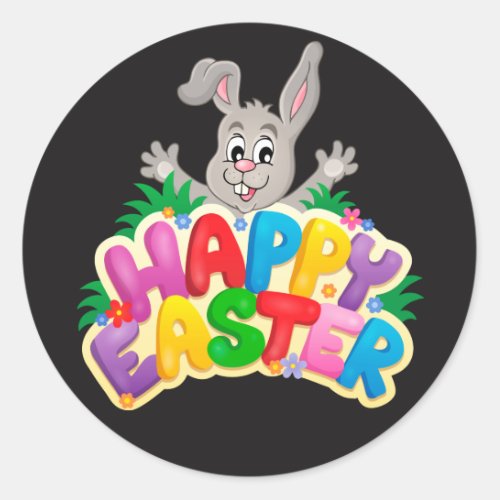 Happy Easter Bunny and text Classic Round Sticker