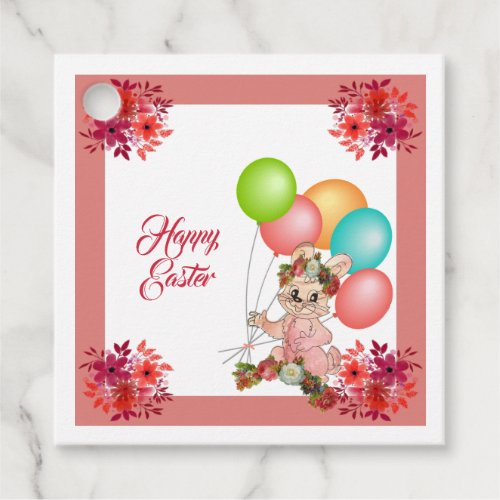 Happy Easter Bunny Balloons Floral Crown Rose  Favor Tags