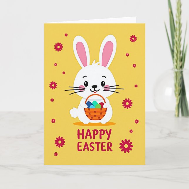 Happy Easter Bunny Basket Card (Front)