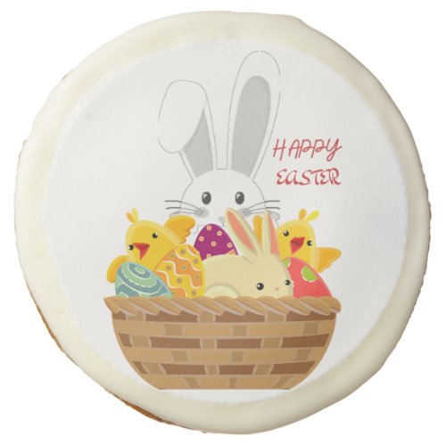 Happy Easter Bunny_Basket of Baby Chicks and Eggs Sugar Cookie