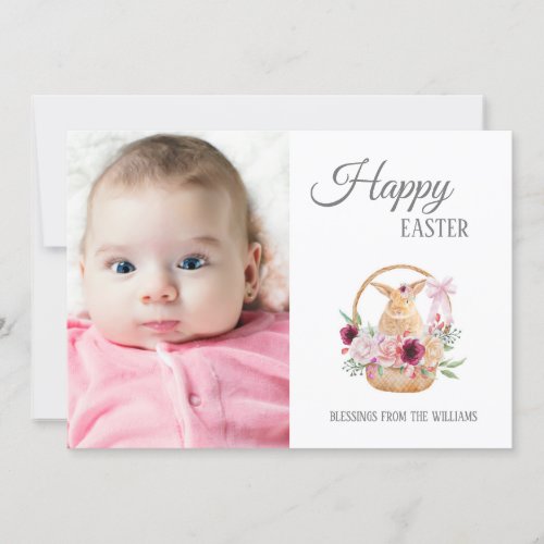 Happy Easter Bunny Basket Photo Holiday Card