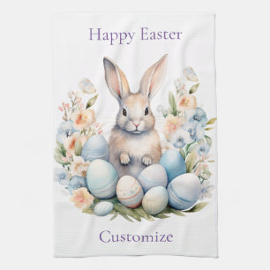 Happy Easter Bunny Basket Thunder_Cove Kitchen Towel