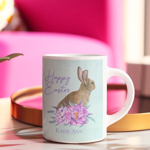 Happy Easter Bunny Beautiful Pastel Floral Custom Coffee Mug