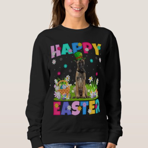 Happy Easter Bunny Belgian Malinois Dog Easter Sun Sweatshirt
