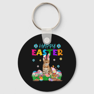 Happy Easter Bunny Bengal Cat Hunting Eggs Colourf Keychain