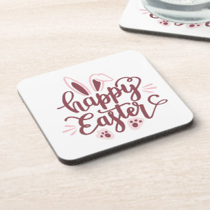 Happy Easter Bunny Beverage Coaster   Cute Spring 