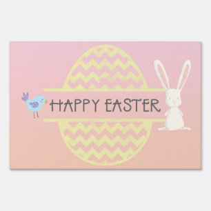 Happy Easter Bunny Bird and Egg Sign
